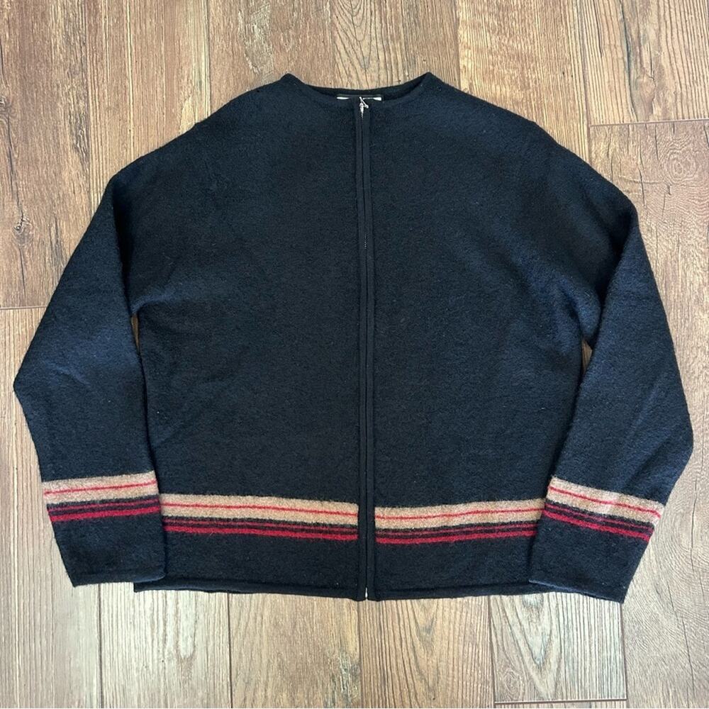 Bice by Sag Harbor 100% Wool Full Zip Cardigan Black Large